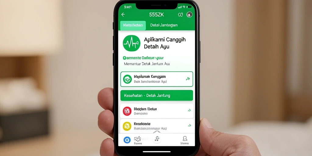 Antarmuka aplikasi 555ZK menampilkan pemantauan detak jantung secara real-time.