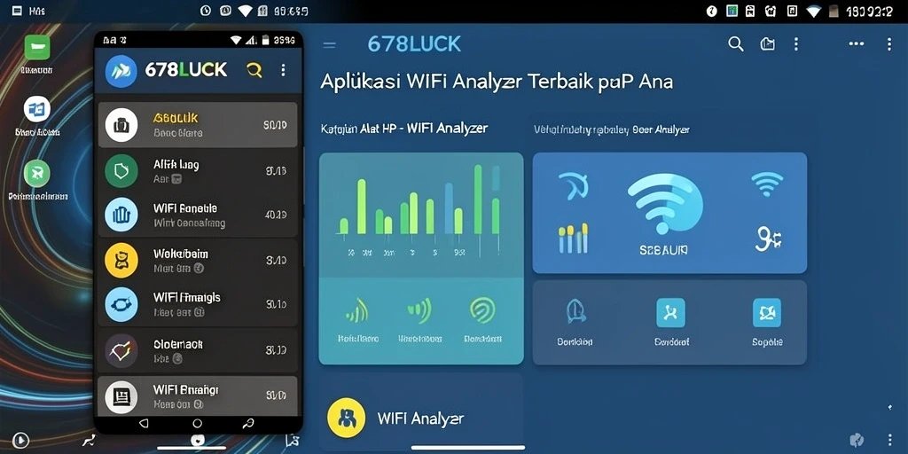 Antarmuka aplikasi 678LUCK yang menampilkan analisis jaringan WiFi.