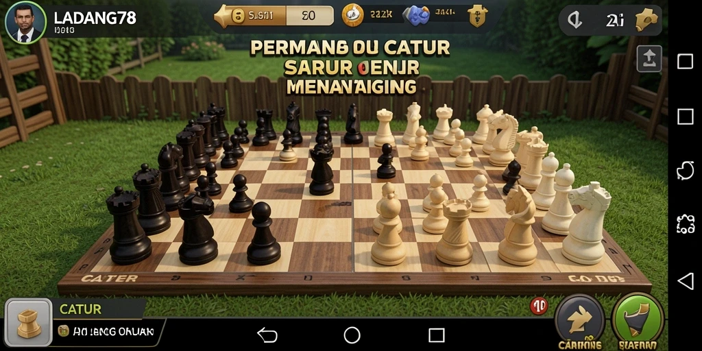 Screenshot utama LADANG78 menampilkan antarmuka permainan Catur yang elegan.