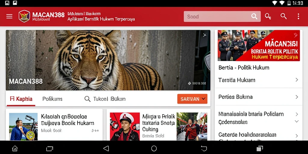 Tampilan utama aplikasi politik dan hukum yang informatif.