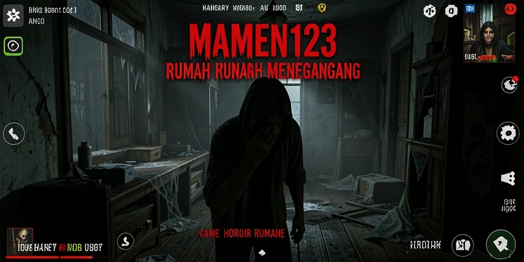 Antarmuka MAMEN123 menampilkan berbagai elemen horor yang menegangkan.