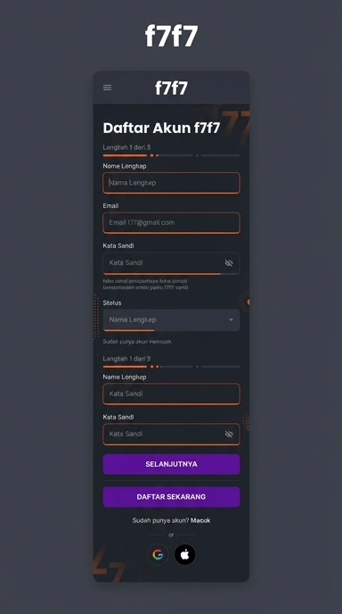 Registrasi Akun Baru f7f7 untuk Pengguna Android